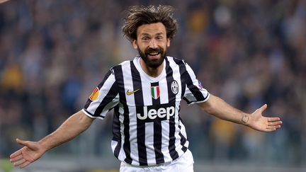 Le milieu de terrain de la Juventus Andrea Pirlo, lors d'un match contre Lyon, le 10 avril 2014, &agrave; Turin (Italie). (CLAUDIO VILLA / GETTY IMAGES EUROPE)