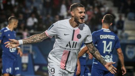 Mauro Icardi a marqué son premier but de la saison face à Troyes, samedi 7 août. (FRANCOIS NASCIMBENI / AFP)