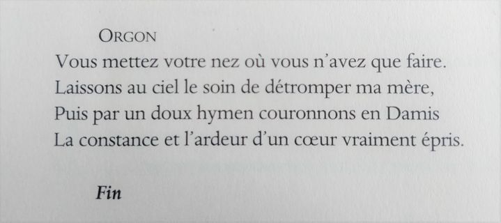 Les quatre derniers vers de “Tartuffe ou l’hypocrite” inventés par Georges Forestier en s’inspirant de Molière. (TARTUFFE OU L'HYPOCRITE)