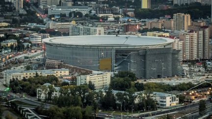 Vue aérienne de l'Arena d'Ekaterinbourg, en Russie, le 19 août 2017. (MLADEN ANTONOV / AFP)