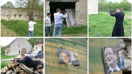 Sur les photos publi&eacute;es sur le compte&nbsp;Facebook du candidat, on peut voir des personnes tirer &agrave; la carabine sur des portraits de Fran&ccedil;ois Hollande et Martine Aubry. (CAPTURE FACEBOOK/YAGG)