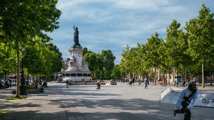 La place de la République à Paris, le 8 mai 2020. (MATHIEU MENARD / HANS LUCAS / AFP)