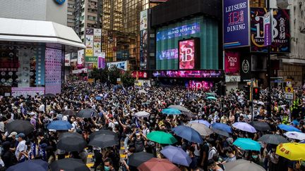 Des opposants au régime chinois se rassemblent dans le centre de Hong Kong, dimanche 24 mai 2020. (ISAAC LAWRENCE / AFP)