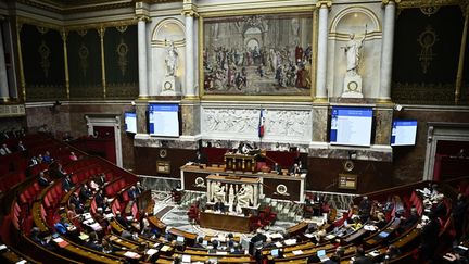 L'hémicycle de l'Assemblée nationale lors d'une séance de débat sur la première partie du projet de loi de finances 2025, à Paris le 23 octobre 2024. (JULIEN DE ROSA / AFP)