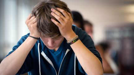 Un professeur de lettres a pi&eacute;g&eacute; ses &eacute;l&egrave;ves en glissant de fausses informations sur internet. Ici, un &eacute;l&egrave;ve planche sur le sujet de philosophie au bac. (MARTIN BUREAU / AFP)