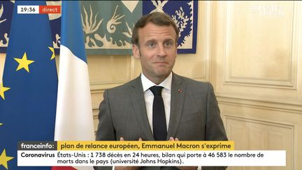 Emmanuel Macron le 23 avril 2020 après le Conseil européen. (FRANCEINFO)