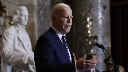 Le président américain, Joe Biden, au Capitole à Washington DC, le 1er février 2024. (CHIP SOMODEVILLA / GETTY IMAGES NORTH AMERICA / AFP)