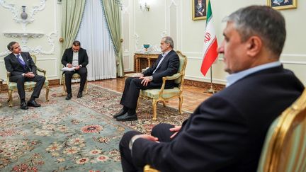 Le président iranien Masoud Pezeshkian lors d'une réunion avec le chef de l'Agence internationale de l'énergie atomique (AIEA), à ​​Téhéran (Iran), le 14 novembre 2024, sur une photo fournie par la présidence iranienne. (IRANIAN PRESIDENCY / AFP)