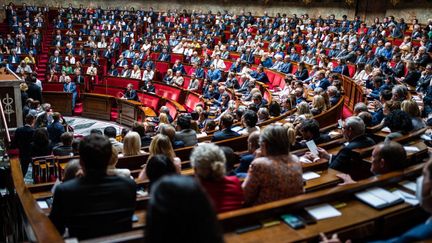 L'Assemblée nationale, à Paris, lors de la première séance publique de la 16e législature, le 28 juin 2022. (XOSE BOUZAS / HANS LUCAS / AFP)