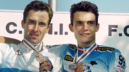 Luc Leblanc champion du monde 1994 et Richard Virenque (3e) (PASCAL PAVANI / AFP)