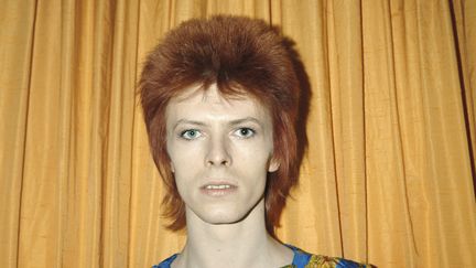 David Bowie, en tenue de Ziggy Stardust, pose en 1973 dans une chambre d'hôtel new-yorkaise (Etats-Unis).&nbsp; (MICHAEL OCHS ARCHIVES / GETTY IMAGES)