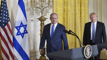 Le Premier ministre israélien, Benyamin Netanyahu (à gauche) à Washington, aux côtés du président des États-Unis, Donald Trump. (MANDEL NGAN / AFP)