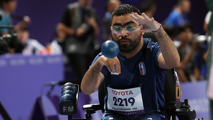 Le joueur français de boccia Faycal Meguenni lors des Jeux paralympiques de Paris, le 29 août 2024. (MAXPPP)