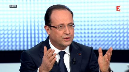 Le pr&eacute;sident fran&ccedil;ais, Fran&ccedil;ois Hollande, sur France 2 le 28 mars 2013. (FRANCE 2 / AFP)