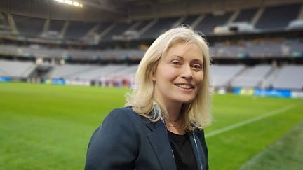 Nathalie Boy de la Tour, présidente de la Ligue de football professionnel, au stade Pierre-Mauroy de Villeneuve d'Ascq (Nord), le 29 mars 2019. (THOMAS LAVAUD / RADIO FRANCE)