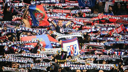 Des supporters du PSG soutiennent leur équipe au stade de France, à Saint-Denis, le 27 avril 2019. (MARTIN BUREAU / AFP)