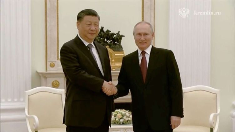 Xi Jinping et Vladimir Poutine à Moscou, le 20 mars 2023. (EYEPRESS NEWS/SHUTTERSTOCK/SIPA / SIPA)