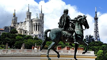 Une vue de la&nbsp;basilique de Fourvière depuis la place Bellecour, le 29 juin 2020 à Lyon (Rhône). (RICHARD MOUILLAUD / MAXPPP)