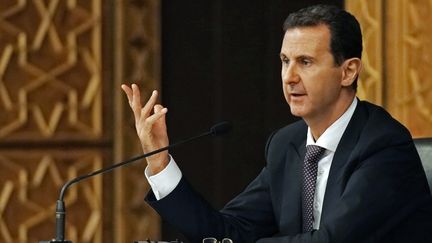Bachar al-Assad le 7 octobre 2018, lors d'une conférence à Damas. (SANA / AFP)