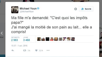 Capture décran du compte Twitter de Michaël Youn, le 1er octobre 2016. (TWITTER)