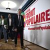 De gauche à droite, Marine Tondelier (Les Ecologistes), Manuel Bompard (LFI) et Fabien Roussel (PCF), lors d'une conférence de presse du Nouveau Front populaire, le 14 juin 2024 à Paris. (JULIEN DE ROSA / AFP)