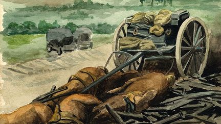 Selon certaines sources, 11 millions d'équidés - chevaux, mules, ânes - ont péri pendant la Première Guerre mondiale. (JM&#039;s WWI Sketchbooks, 1917-1918 - University of Victoria Libraries’ Special Collections, World War I Sketchbooks, SC325, Acc. No.: 1997-012)