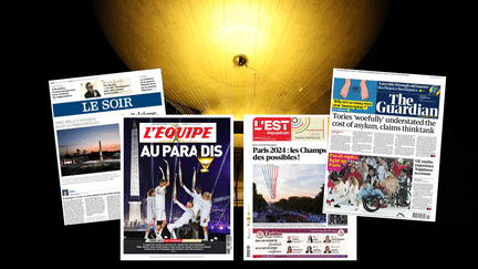 Des quotidiens français L'Equipe et l'Est Républicain, à la presse étrangère avec Le Soir belge et le Guardian britannique, les médias ont été conquis par la cérémonie d'ouverture des Jeux paralympiques de Paris 2024. (Franceinfo / Loris Belin)