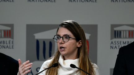 La présidente du parti Renaissance à l'Assemblée nationale, Aurore Bergé, à Paris, le 11 janvier 2023. (STEPHANE DE SAKUTIN / AFP)