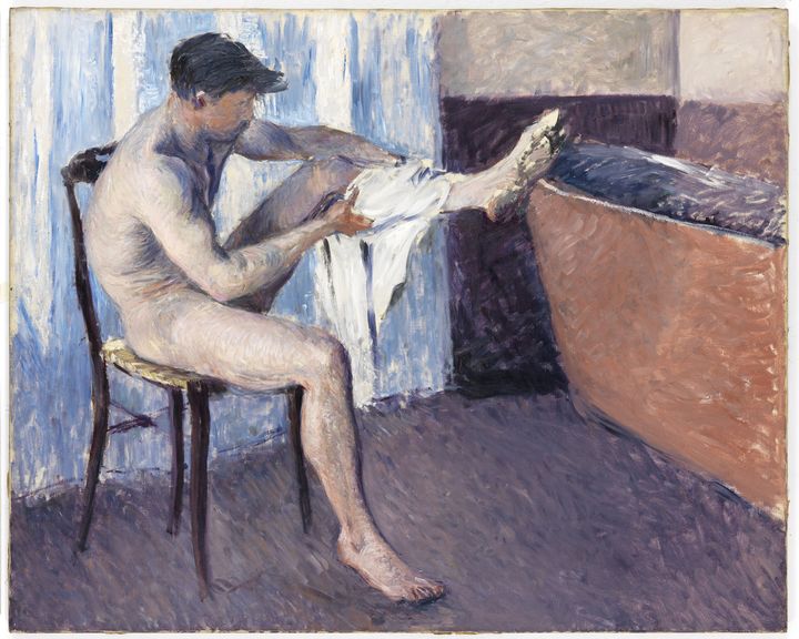 "Homme s'essuyant la jambe" de Gustave Caillebotte, vers 1884. Huile sur toile 100 x 125 cm. Collection particulière. (LEA GRYZE C/O REPROFOTOGRAFEN)