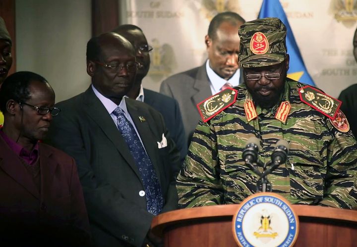 Le pr&eacute;sident sud-soudanais,&nbsp;Salva Kiir, s'adresse &agrave; la nation, le 16 d&eacute;cembre 2013, &agrave; Juba. (REUTERS)