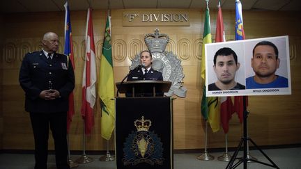 La commissaire adjointe de la gendarmerie royale du Canada, Rhonda Blackmore, tient une conférence de presse à Regina (Saskatchewan), le 4 septembre 2022. (MICHAEL BELL/AP/SIPA / SIPA)