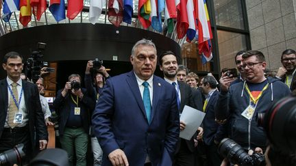 Viktor Orban, le Premier ministre hongrois à la sortie d'un sommet européen à Bruxelles, le 21 février 2020. (NICOLAS ECONOMOU / NURPHOTO / AFP)