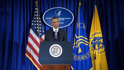 Le pr&eacute;sident am&eacute;ricain, Barack Obama, le 16 septembre 2014, au Centre pour le contr&ocirc;le et la pr&eacute;vention des maladies,&nbsp;&agrave; Atlanta (Etats-Unis). (MANDEL NGAN / AFP)