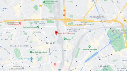 Un homme qui avait menacé un policier avec un couteau a été abattu à l'angle&nbsp;de la rue Boinod et de la rue des Poissonniers, à Paris, le 14 mars 2021. (GOOGLE MAPS)