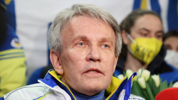 Le président du Comité paralympique ukrainien à Varsovie après le retour de sa délégation des Jeux d'hiver de Pékin, le 15 mars 2022. (SIPA)