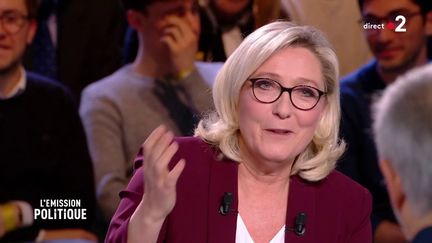 Marine Le Pen sur le plateau de "L'Emission politique" de France 2, le 14 mars 2019.&nbsp; (FRANCE 2)