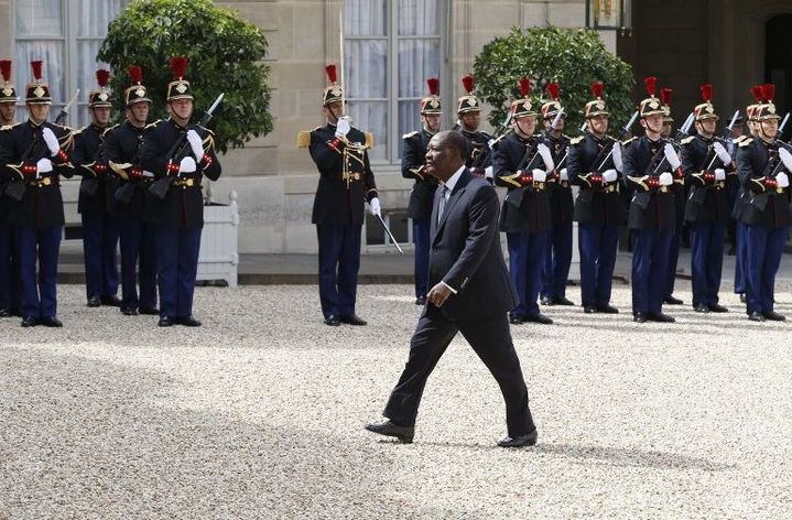 Alassane Ouattara dans la cour de l'Elysée le 11 juin 2017. (GEOFFROY VAN DER HASSELT / AFP)