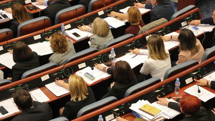 Les députés macédoniens votent pour le changement de nom de leur pays, vendredi 11 janvier 2019 à Skopje. (BESAR ADEMI / ANADOLU AGENCY / AFP)