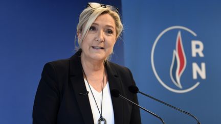 Marine Le Pen, la présidente du Rassemblement national, lors de ses vœux à la presse le 16 janvier 2020 (photo d'illustration) (BERTRAND GUAY / AFP)