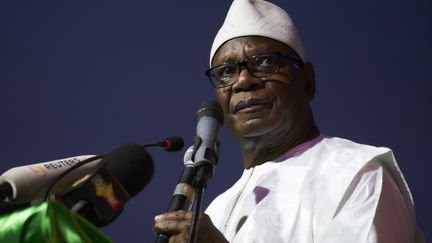 Le président du Mali, Ibrahim Boubacar Keïta, lors d'un meeting à Bamako le 10 août 2018, à deux jours du second tour de l'élection présidentielle. (MICHELE CATTANI / AFP)