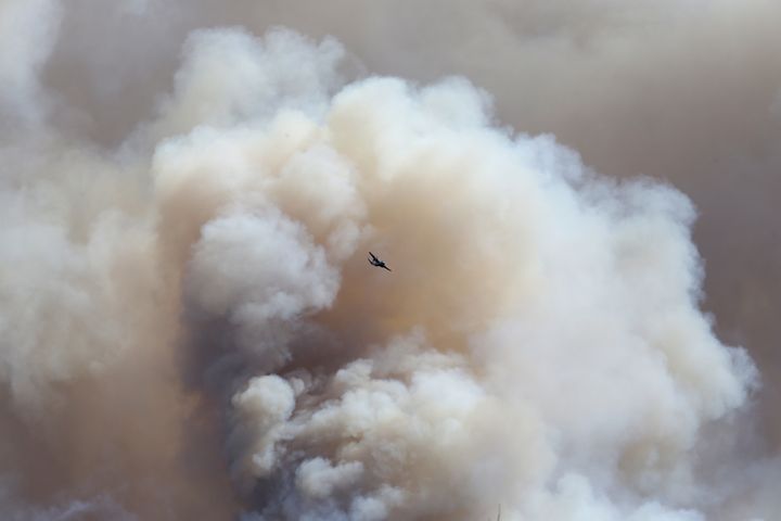 Un avion survole les incendies à Fort McMurray, au Canada, vendredi 6 mai 2016.&nbsp; (COLE BURSTON/ / AFP)