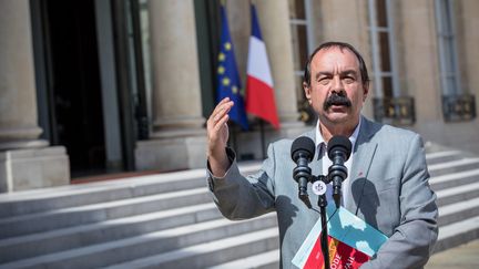 Philippe Martinez, secrétaire&nbsp;général de la CGT dans la cour de l'Élysée le 23 mai 2017.&nbsp; (AURELIEN MORISSARD / MAXPPP)