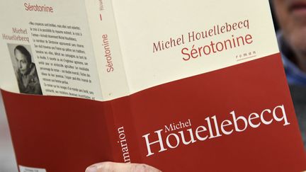 Un homme lit le nouveau roman de Michel Houellebecq, "Sérotonine", qui paraît le 4 janvier 2019. (BERTRAND GUAY / AFP)