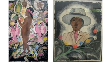 Hector Hyppolite, à droite : Femme aux oiseaux - à gauche : Autoportrait, Musée d&#039;art haïtien du collège Saint-Pierre, Port-au-Prince
 (Benjamin Hémar)