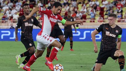 Wissam Ben Yedder lors du match aller face au&nbsp;Shakhtar Donetsk, le 17 août 2021, à Monaco.&nbsp; (VALERY HACHE / AFP)