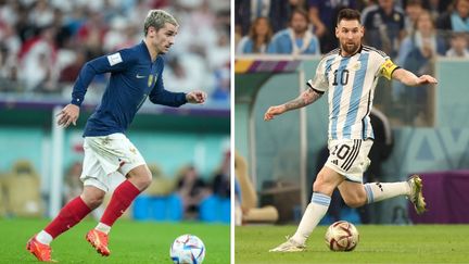 Antoine Griezmann et Lionel Messi lors de la Coupe du monde 2022 de football au Qatar. (Ayman Aref - NurPhoto via AFP / Jean Catuffe - DPPI via AFP)