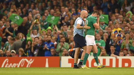 FRANCE-IRLANDE. Jonathan Sexton sort en larmes, le 11 octobre 2015. (DAN ROWLEY / SIPA)