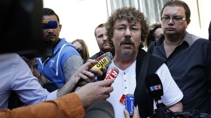 Gilbert Carrel, le leader de la CGT-cheminots, &agrave; la sortie des n&eacute;gociations au minist&egrave;re des Transports, &agrave; Paris le 12 juin 2014. (THOMAS SAMSON / AFP)