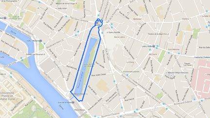 Le parcours de la manifestation du 23 juin 2016. (GOOGLE MAPS / FRANCETV INFO)