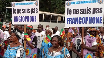 Des militants du RDPC, le parti au pouvoir, ont marché à Douala, le 1er octobre 2017, pour dénoncer les vélleités indépendantistes dans les provinces anglophones du Cameroun.